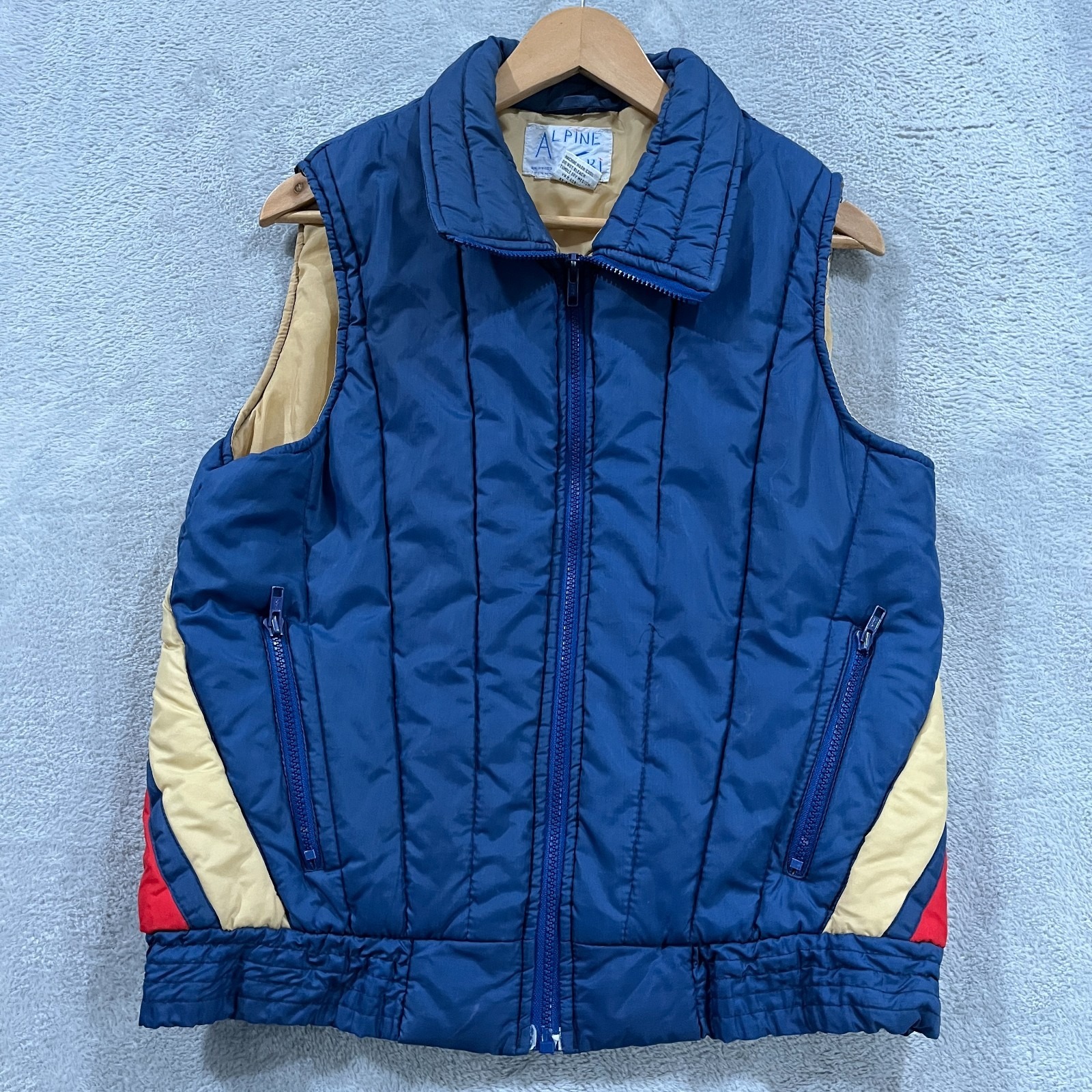 Vtg Alpine Country Vest Men's S Zip Up Puffer Size Large Blue Retro 90s Ski
